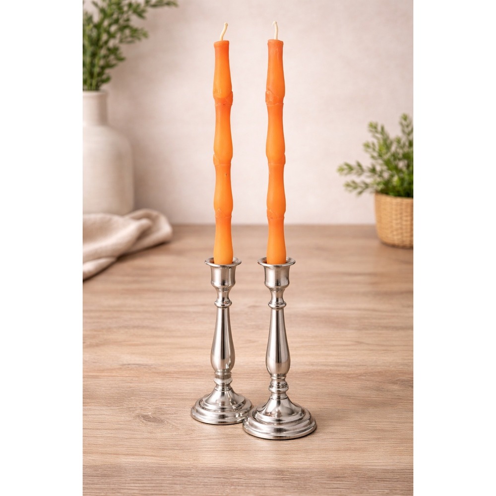 4 Fillamento Neiman Marcus 100% Beeswax Amber Bamboo‎ Shaped Taper Candles NEW